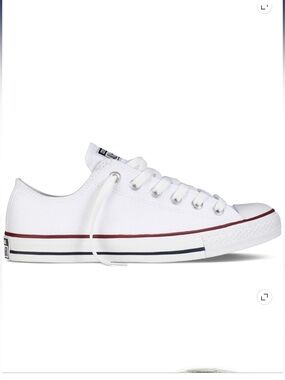 CONVERSE All-Star Kids White Low Top Canvas Sneaker with Red & Navy Stripe